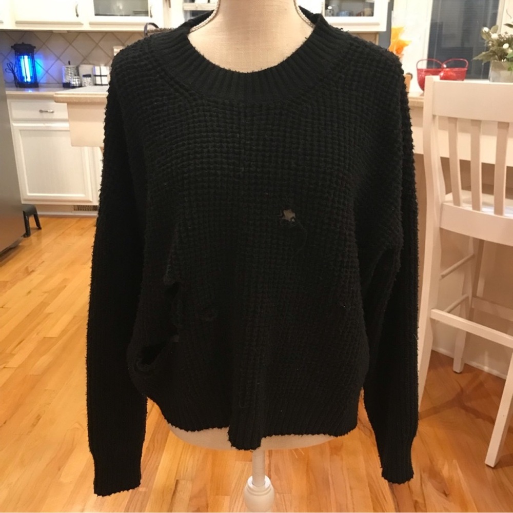 Sweet Tomato black destroyed knitted sweater size XL GUC